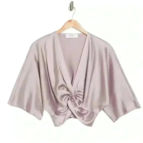 Renee C. Tops - Renee C Plunge Neck Twisted Knot Satin Top